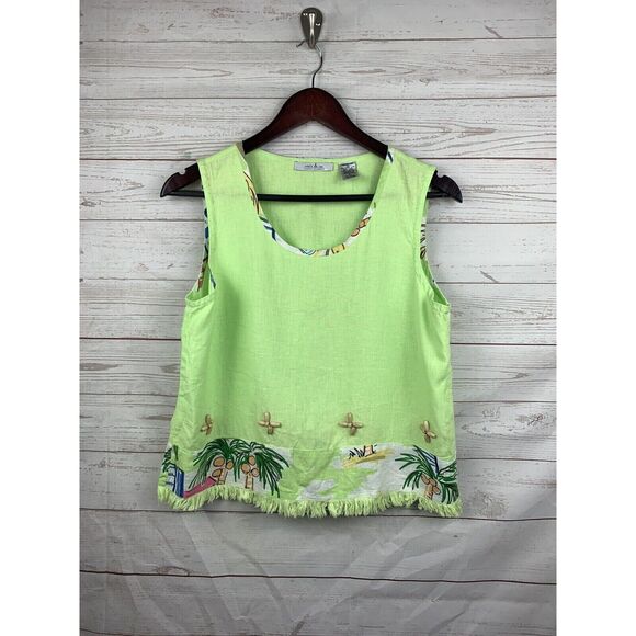 Natalie & Me Weekend‎ Sleeveless Shirt Womens Petite Large Embroidered Beaded - Picture 1 of 5